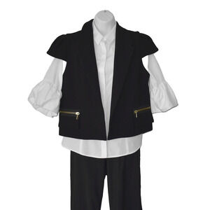 B5 NEW SMYTHE Les Vestes Black Wool Cap Sleeve Open Front Short Vest Jacket Sz 8